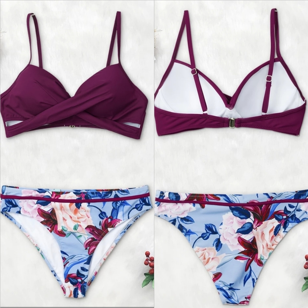 💢 5⭐Plum & Floral Wrap Bikini - Picture 4 of 5